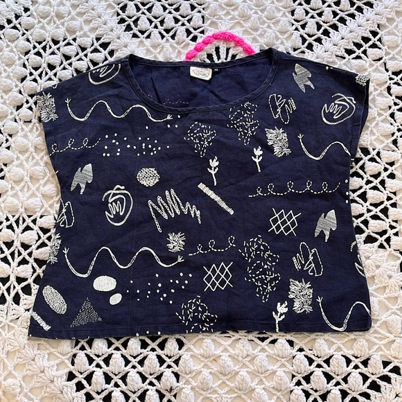 Cute Jenny lemons Linen print crop sleeveless top size XS - Picture 1 of 6